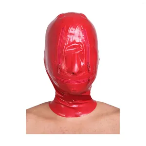 Conjuntos de sutiãs Monnik Latex Hood Borracha Engraçada Máscara Vermelha com Eyesmouth Zipper Design para Halloween Clubwear Bodysuit Cosplay Party