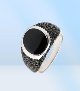 Vintage black epoxy rings for mens black zircon stone unique silver jewelry 925 sterling silver mens Muslim Male Ring1821762