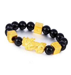 Hela nya produkten feng shui obsidian läder rep pixiu pärlor armband vietnam sand guld emalj obsidian armband9902508