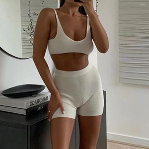 Women's Shorts V Neck Crop Tank Tops For Women Suit Polyester Vest Set S-XL Wholesale