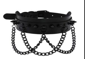 Spike Choker Collar necklace metal chain Fashion black Leather Chokers Harajuku Jewelry4520240