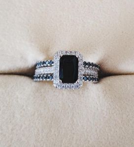 925 Sterling Silver Wedding Rings مجموعة 3 في خاتم واحد للنساء للنساء أزياء الزفاف المجوهر