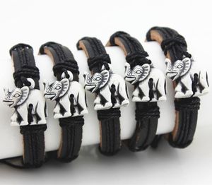 Jewelry Whole 12pcs Imitation Yak Bone Carved Tribal Style Lucky Elephants Leather Bracelets Surfer Bangle Lucky Gift MB1538429763