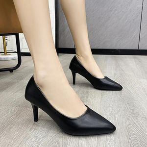 Sandálias pretas de salto alto mulheres 2024 verão sexy apontou toe bombas femininas sólida simples vestido sapatos moda plus size