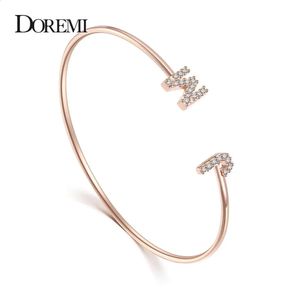 DOREMI Custom Letter Bracelet Baby bangle Zirconia Pave Setting Initial bracelet Child Adult size for Unique Cuff Jewelry 240226