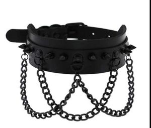 Spike Choker Collar necklace metal chain Fashion black Leather Chokers Harajuku Jewelry2869194