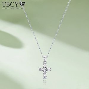 TBCYD D Color Cross Pendant For Women 18K White Gold Plated S925 Sterling Silver Necklace Chain Wedding Fine SMEEXKE 240125