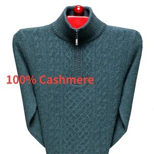 Chegada Moda Engrossada 100% Cashmere Homens Inverno Negócios Oversize Sweater Metade Alta Zip Pescoço Malha Plus Size S-5XL 6XL 240125