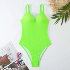 Womens Swimwear Solid Color One Piece Swimsuit Women 2024 Sexy Slim V-neck Bikini Hard Cup Push Up Suspender Backless Summer Monokini