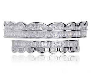 New Baguette Set Teeth Grillz Top Bottom Silver Color Grills Dental Mouth Hip Hop Fashion Jewelry Rapper Jewelry3469294