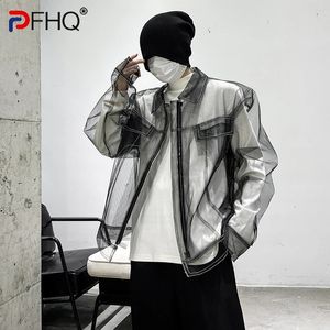 PFHQ Högkvalitativt mesh Transparent Sunscreen Clothing Personality Street Wear 2023 Stylish Men's Jackets Trendy Coat Design 240122