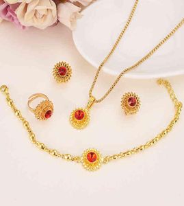 Set di gioielli i Set di pietra pluviale rossa etiope in oro Orecchini pendentiBraccialetto Pietra d'oro Africa Etiopia Set da sposa Habesha Eritrea6580859