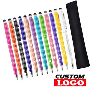 100pcs Mini Metal Universal Touch Screen Stylus Roller Ballpoint Pen 2 em 1 para smartphones personalizado grátis 240130