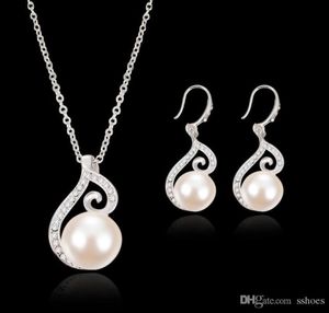 Eleganti orecchini da sposa collane set diamanti perle gocce di cristallo set di gioielli da sposa moda donna damigella d'onore gioielli da festa3603962