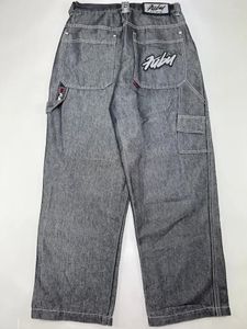 Kvinnors jeans harajuku modelastbyxor kvinnor fubu y2k baggy och män hip hop svart retro bred ben streetwear