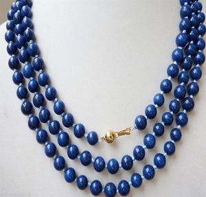 14k 8mm egyptisk lapis lazuli mörkblå rund pärla ädelstenar halsband 48039039long5195597