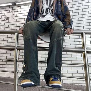 American High Street Jeans, Men's Spring and Autumn Hip-hop Pants, Zipper Design, Loose Straight Leg Casual Pants