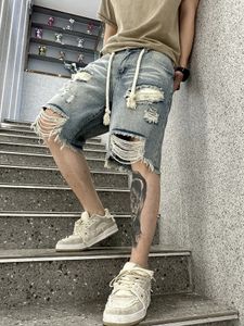 Men's Summer Street Style Ripped Dye Design Denim Shorts with High Stretch Knee Length Comfort 240127