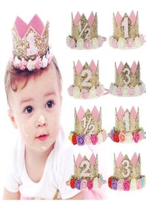 INS 60 Styles Baby Geburtstag Krone Haarschmuck Kleinkind Blumen Stirnbänder Party Tiara Haarbänder Kinder Prinzessin Glitter6766757