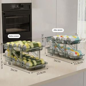 Kitchen Storage Beverage Holder Capacity Double Layer Refrigerator Soda Dispenser Clear Automatic Drink Organizer