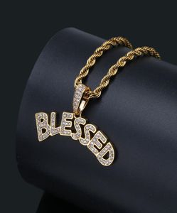 Naszyjniki hip -hopowe biżuteria luksusowa wykwintna jakość klasy Bling Cyrron utwardzona 18 -karatowa złota miedziane litery błogosławione wisiorka 8636192