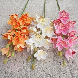 Dekoratif Çiçekler 6 PCS Sahte tek kök lateks Cymbidium (12 kafa/parça) 30 uzunluk simülasyonu düğün merkezinde gerçek dokunmatik orkide