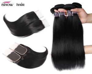 Целые дешевые 8А бразильские волосы прямые с кружевной застежкой 4x4 4 шт. пучки волос с застежкой плетут 2835308