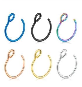 Nose Ring 20G Stainless Steel Piercing Body Jewelry 8mm Fake Nose Rings Hoop Faux Lip Septum Ring Set 6 colors1034053