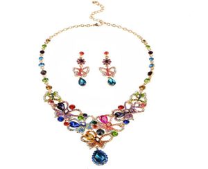 Multicolor strass luxo colar de cristal austríaco brincos conjunto jóias indiano turco festa casamento conjuntos332y2479445