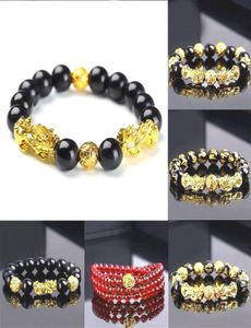 Feng Shui Obsidian Stone Beads Men Men Women Usisex Wristband Gold Black Pixiu Wealth and Good Luck Women DFF06397121546