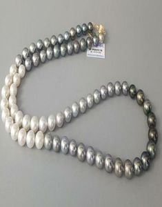 real fine pearls Beaded Necklaces jewelry 18quot 89mm natural south sea whitegray black round pearl necklace2607904