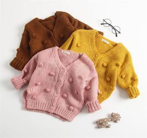 2018 Girls Sweater Woolen Coat for Girls 3D Pom Pom Decor Cardigan for A Girl Autumn Winter Baby Girl Sweater Coat274J1233839