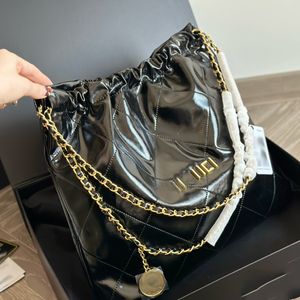 22 torba na śmieci wosk o olej skórzane damskie torba na ramię 33 cm skórzana diament Gingham złota srebrna sprzęt metalowa klamra luksusowa moneta łańcucha urok Crossbody Bag Designer