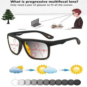 Solglasögon Rektangulär utomhustrend Square Overdimensionerad ram Bekväm pochromisk progressiv multifokal läsglasögon 0,75 till 4