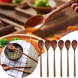 Colheres carregadores tecidos para pratos de jantar conjunto de 6 peças longa colher de madeira natural sopa almoço