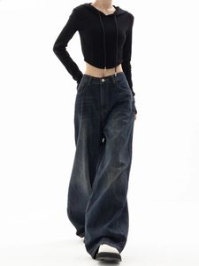 Houzhou vintage feminino perna larga calças de brim harajuku baggy denim calças oversized grunge streetwear y2k outono calças moda coreana 240131