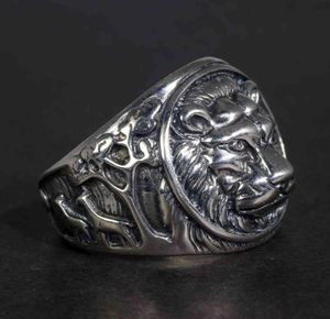 Rings Solid 925 Sterling Silver Mens Lion Ring Vintage Steampunk Retro Biker for Men Trees Deers Engraved Male Jewelry5402142