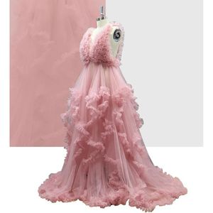 Gowns Photoshoot v Boyun Bir Çizgi Süpürük Tül Tül Hamile Seksi Kadınlar Annelik Elbise Fotoğraf Çekimi için