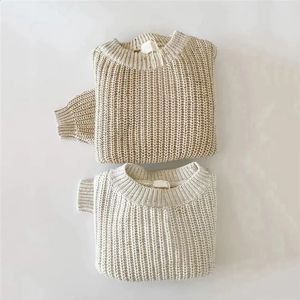 Barntröjor Solid Y Knit Girls Sweater Kort Spring Autumn Winter Long Sleeve Boys Pullover Warm Knitwear Baby Clothes 240124