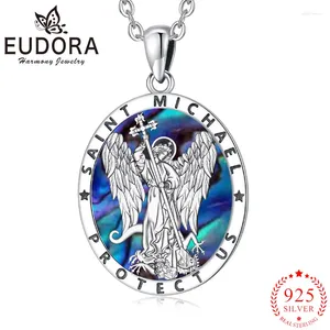 Wisiorki Eudora 925 Sterling Silver St. Michael Archanioła Naszyjnik drobny abalone skorupa patronus biżuteria religijna dla mężczyzn kobiety