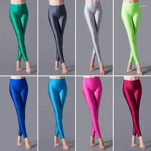 Leggings femininas doces cor brilhante opaco calças femininas brilhantes cintura alta calças sexy meias esportes fitness estiramento casual jeggings