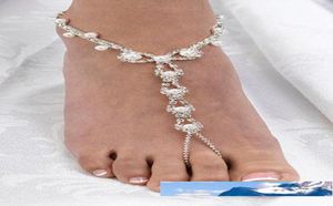 Seksowna rhinestone plażowa ślub Perła boso sandały srebrne plastrową bransoletkę stóp ślubnej druhna kwiat dziewczyna dobra jakość 9902568