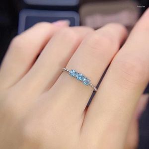 Pierścienie klastra est moda niebieska topaza szlachetna pierścionek dla kobiet drobna biżuteria prawdziwa 925 srebrna naturalna klejnot dziewczyna data urodzin
