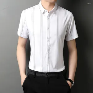 Мужские повседневные рубашки с короткими рукавами для одежды, лето 2024, в полоску без железа, деловые элитные модные мужские рубашки Ropa De Hombre