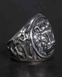 Rings Solid 925 Sterling Silver Mens Lion Ring Vintage Steampunk Retro Biker for Men Trees Deers Engraved Male Jewelry1467631