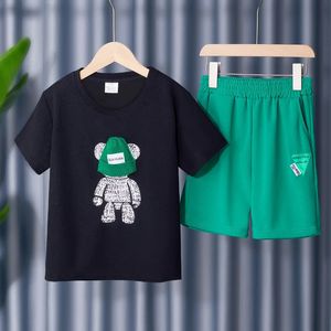 Bebê menina conjunto de roupas verão dos desenhos animados urso camiseta e shorts conjunto crianças e meninos moda superior inferior 2 peças conjunto 240218