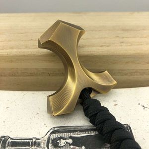 Brass Cross Refers to Tiger Self Designer Defense Broken Window Escape Outdoor Portable Edc Pure Copper Hanging Buckle Pendant Key 3H66