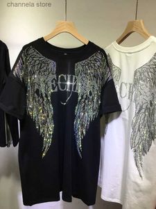 Kadın T-Shirt L-4XL Büyük Boy Rhinestone Angel Wings Harley Tişört Giysileri Kadınlar Hip Hop Street Giyim Gevşek Kısa Kollu Marka T-Shirt T240218