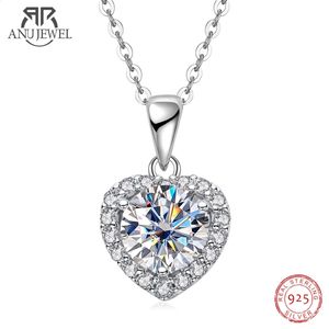 Anujewel 1ct d cor coração pingente 925 prata esterlina 4023cm colar jóias de casamento atacado 240127