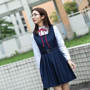 Conjuntos de roupas Japonês Classe Uniforme Escola Estudante Canto Placket Feminino Camisa Branca Marinheiro Terno Tanque Top Vestido Conjunto